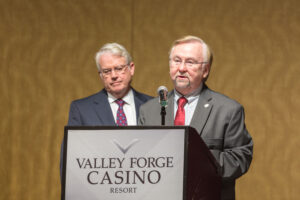 Dr. Ortoski speaking at "Valley Forge Casino" podium