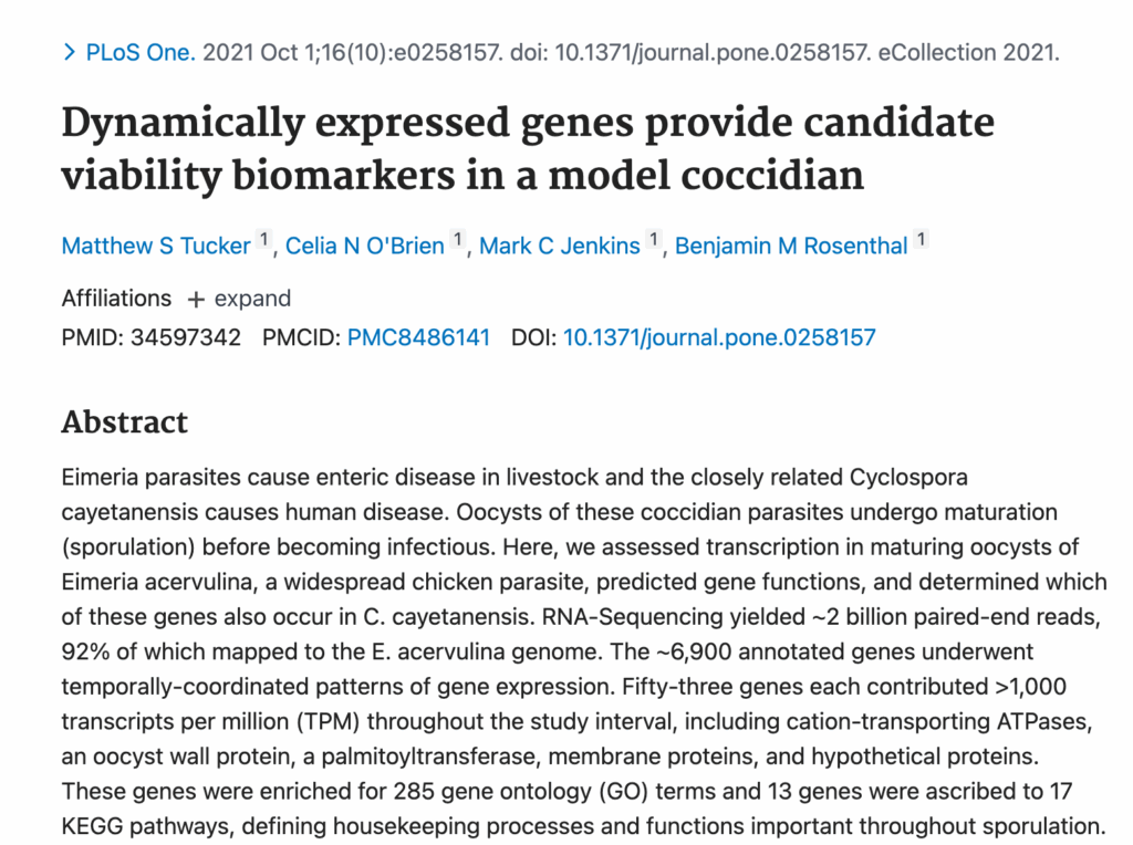 Dynamically expressed genes provide candidate viability biomarkers in a model coccidian.
