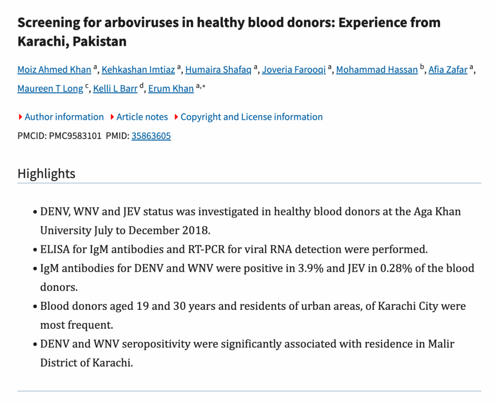 Screening for arboviruses in healthy blood donors: Experience from Karachi, Pakistan