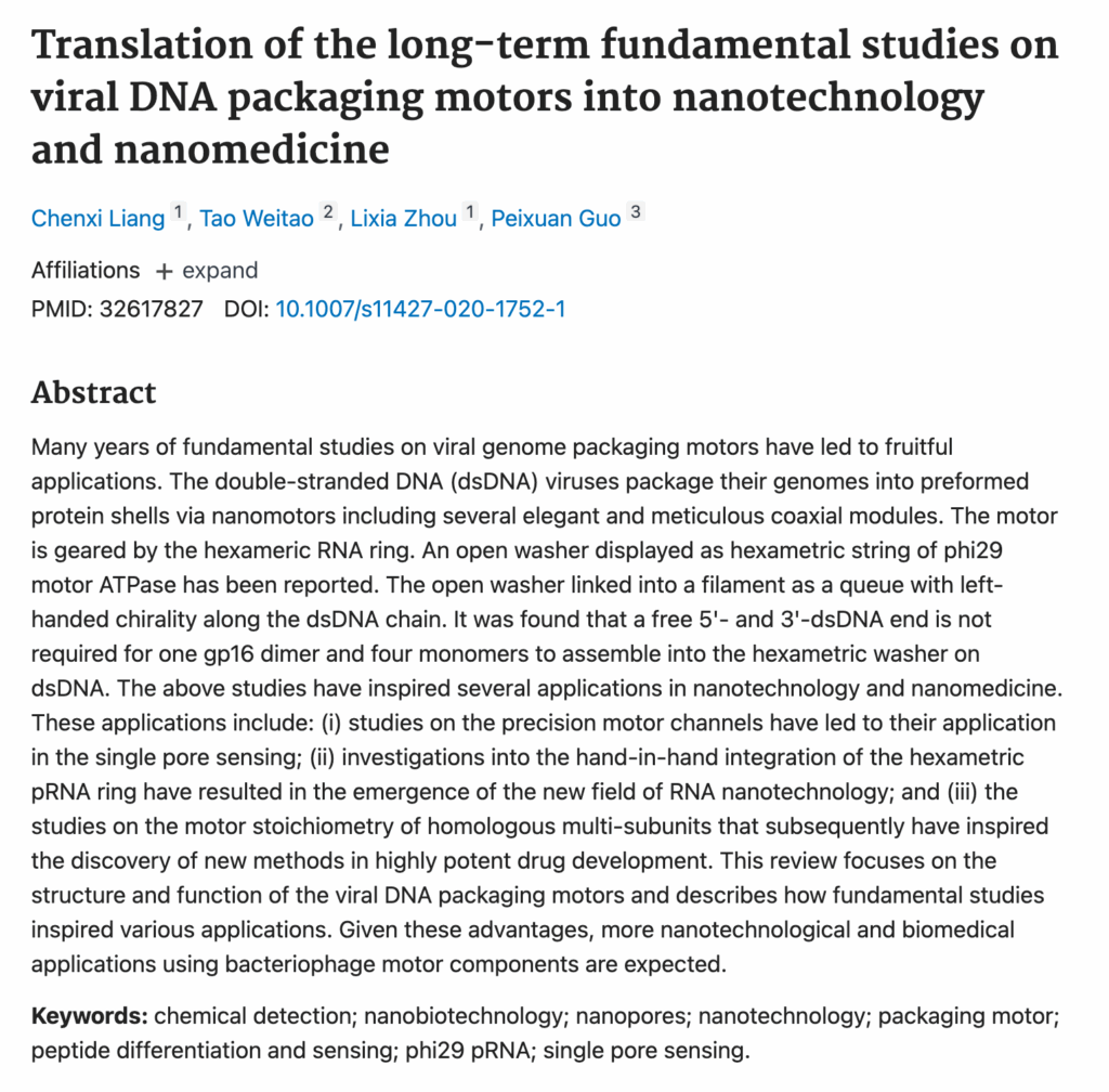 Translation of the long-term fundamental studies on viral DNA packaging motors into nanotechnology and nanomedicine